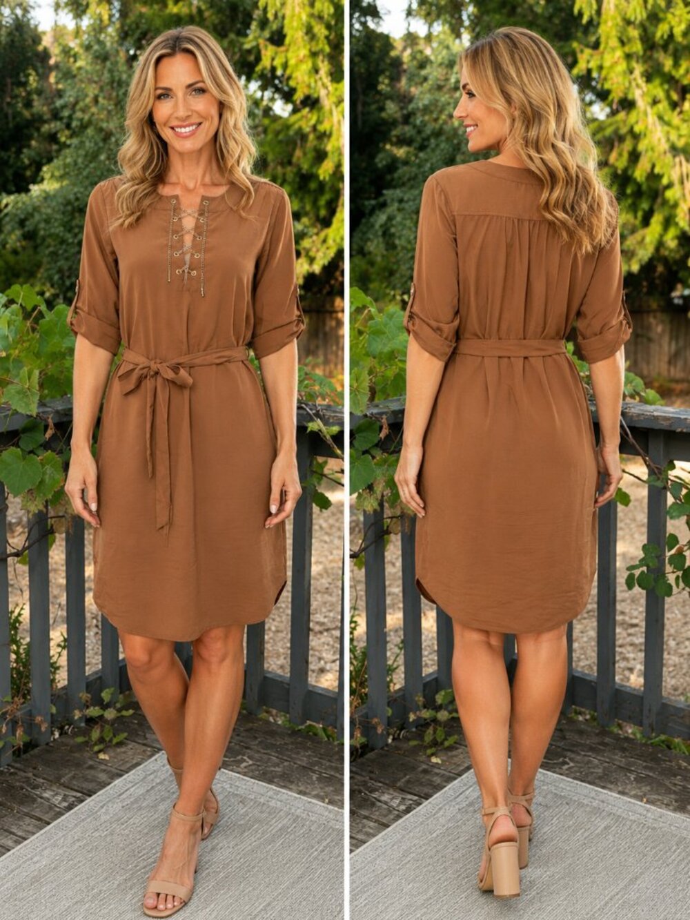 Michael Kors Chain Lace-Up Belted Shirt Dress • XS • gold accents • A-1749